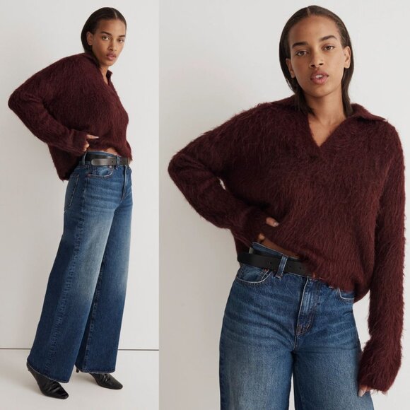 Madewell - Brushed Polo Sweater NM619 | Medium | Heather Currant - Picture 3 of 10